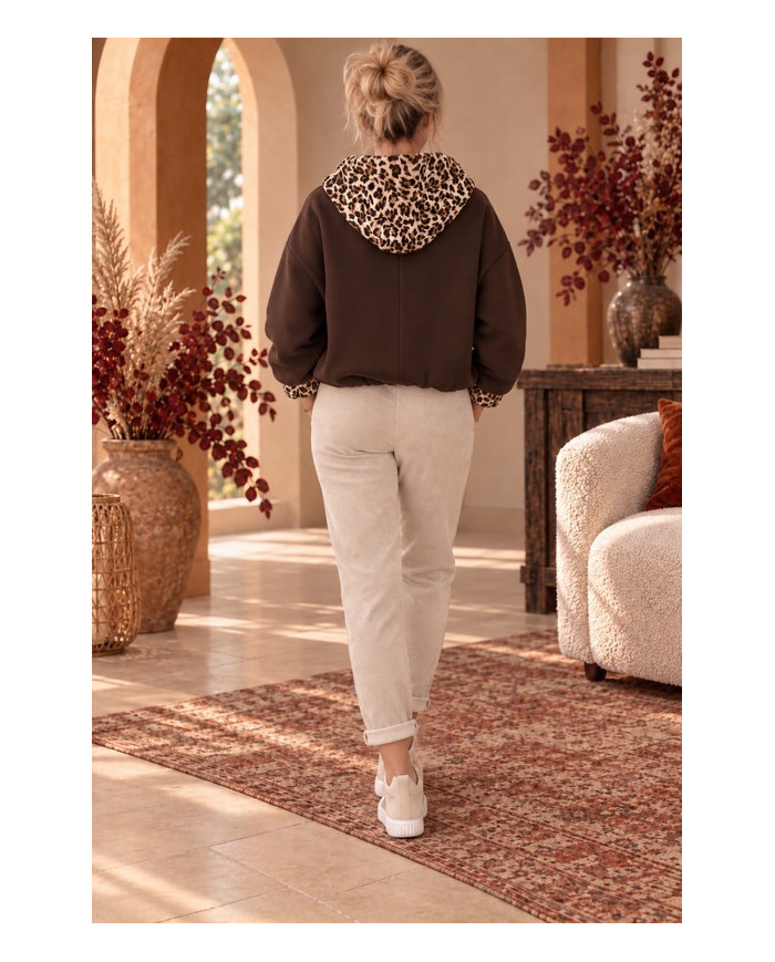 Veste à capuche léopard & marron choco Elise