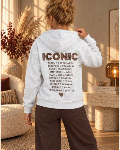 Sweat à capuche gris "Iconic" & léopard