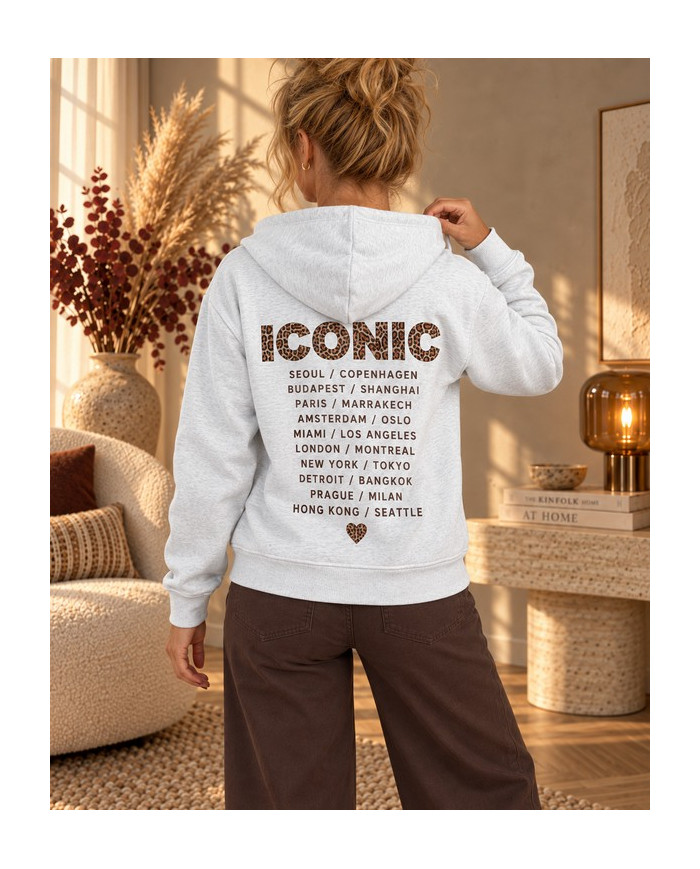 Sweat à capuche gris "Iconic" & léopard