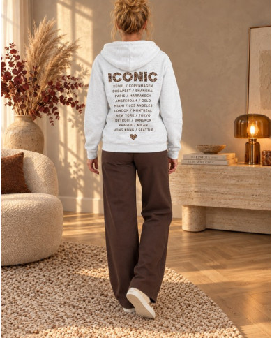 Sweat à capuche gris "Iconic" & léopard