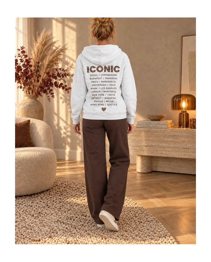 Sweat à capuche gris "Iconic" & léopard
