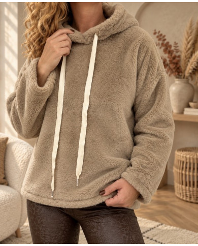 Sweat doudou à capuche taupe