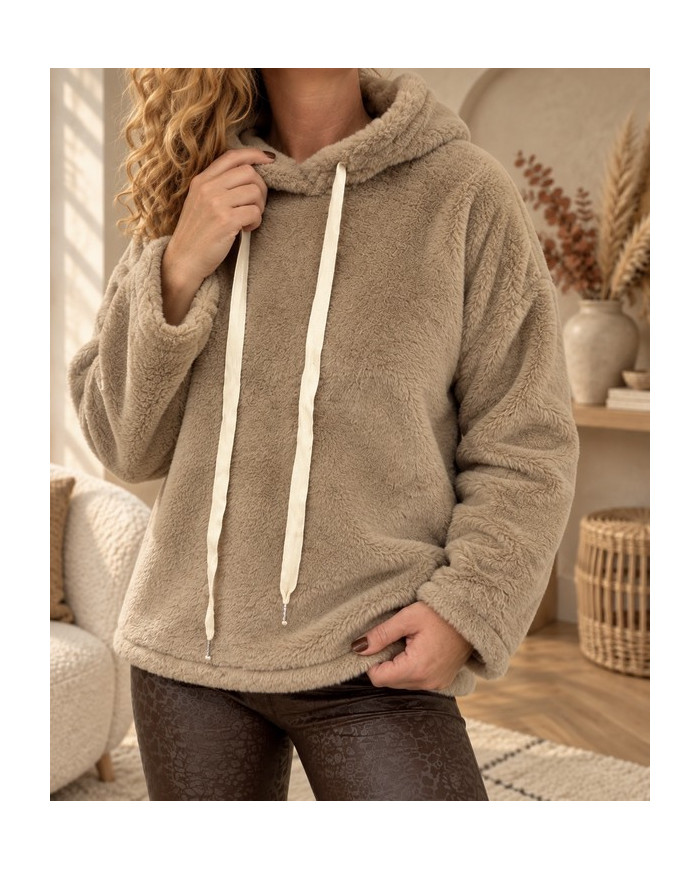 Sweat doudou à capuche taupe