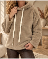 Sweat doudou à capuche taupe