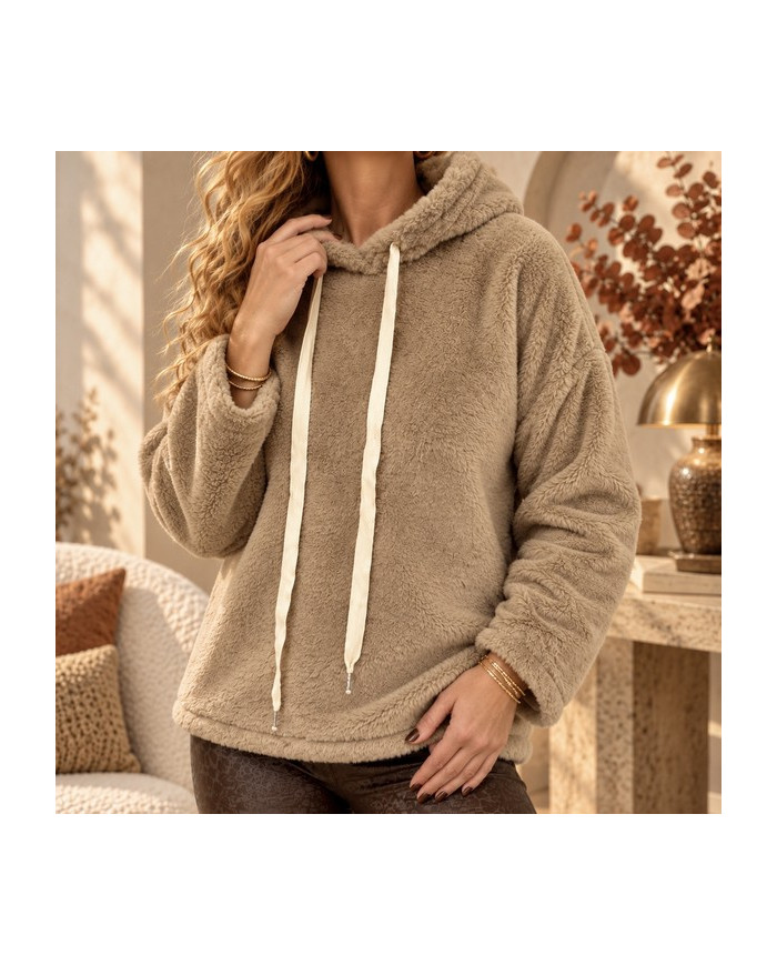 Sweat doudou à capuche taupe