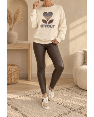 Legging marron chocolat en simili reflet léopard