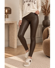 Legging marron chocolat en simili reflet léopard