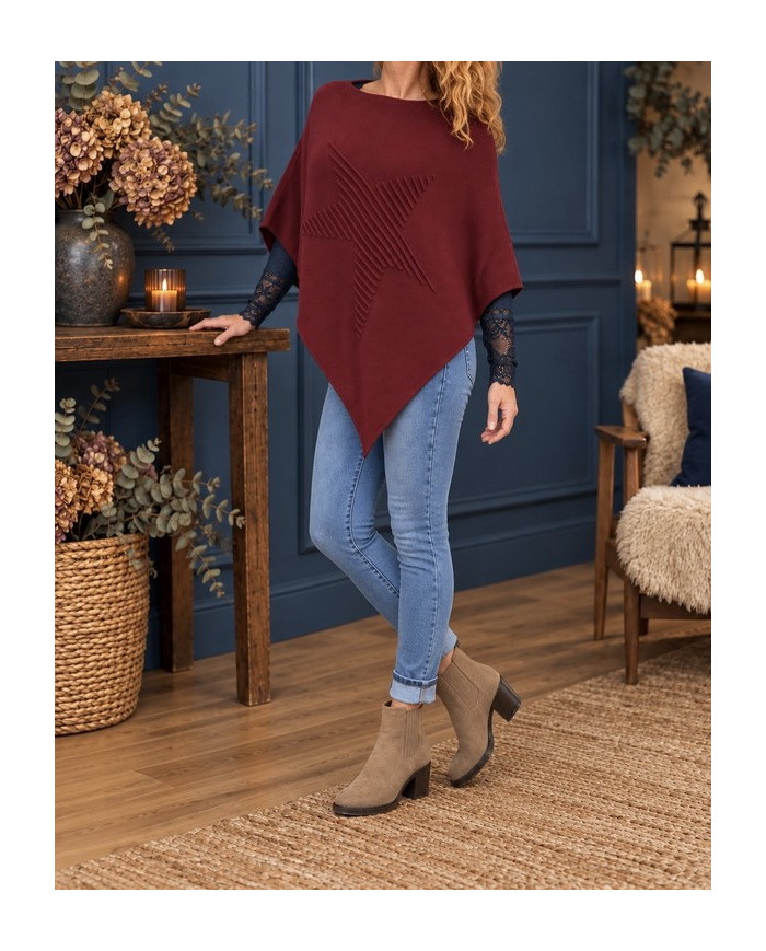 Poncho étoile bordeaux