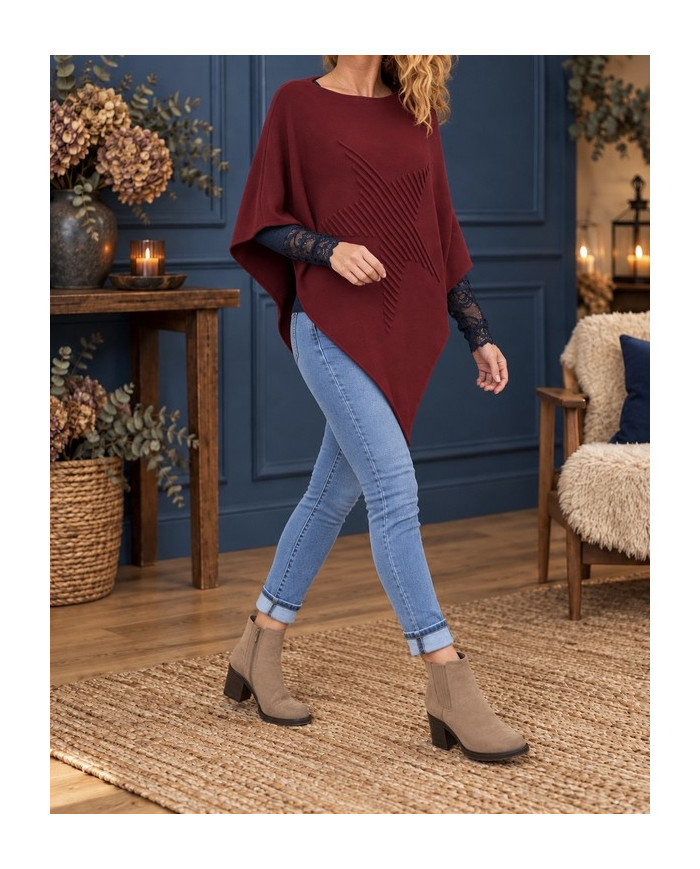Poncho étoile bordeaux