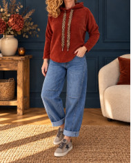 Sweat velours avec capuche rouille terracotta
