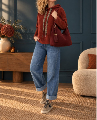 Sweat velours avec capuche rouille terracotta