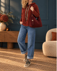 Sweat velours avec capuche rouille terracotta