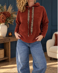 Sweat velours avec capuche rouille terracotta