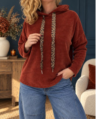 Sweat velours avec capuche rouille terracotta