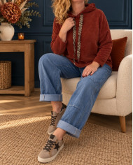 Sweat velours avec capuche rouille terracotta