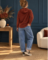 Sweat velours avec capuche rouille terracotta