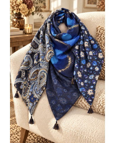 Écharpe patchwork bleue Aurore