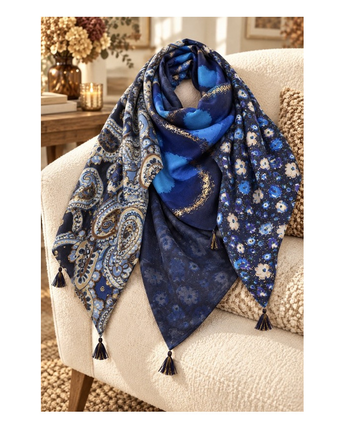 Écharpe patchwork bleue Aurore