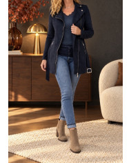 Veste longue en suédine bleu marine