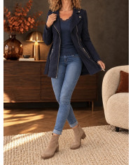 Veste longue en suédine bleu marine