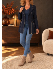 Veste longue en suédine bleu marine