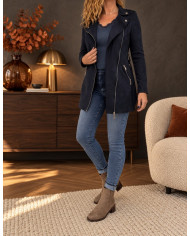 Veste longue en suédine bleu marine