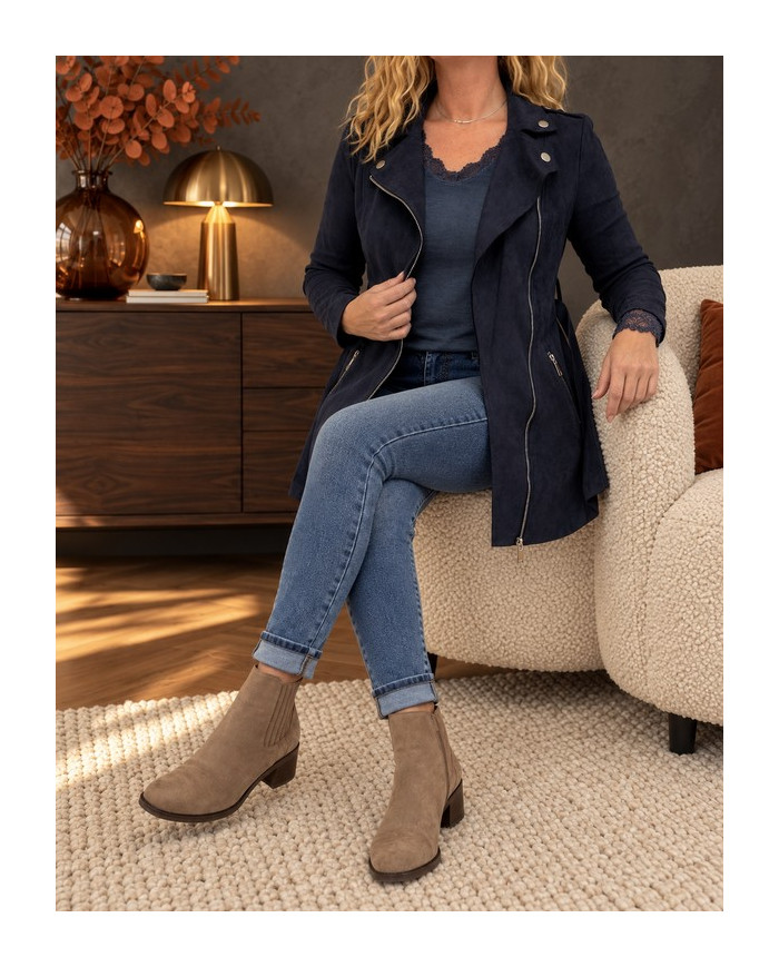 Veste longue en suédine bleu marine