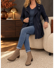 Veste longue en suédine bleu marine