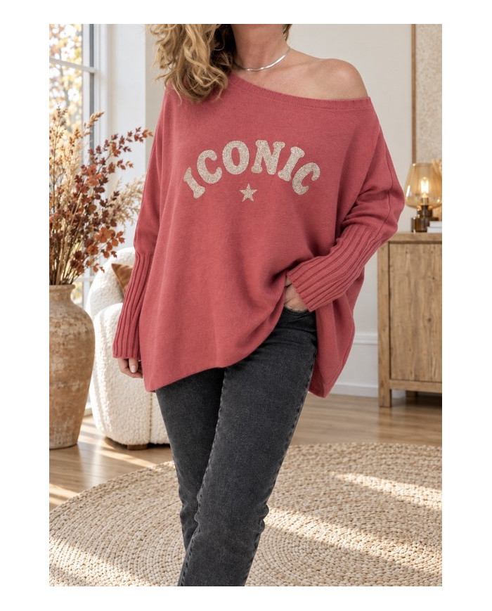 Pull oversize pepe rosa & doré "Iconic"