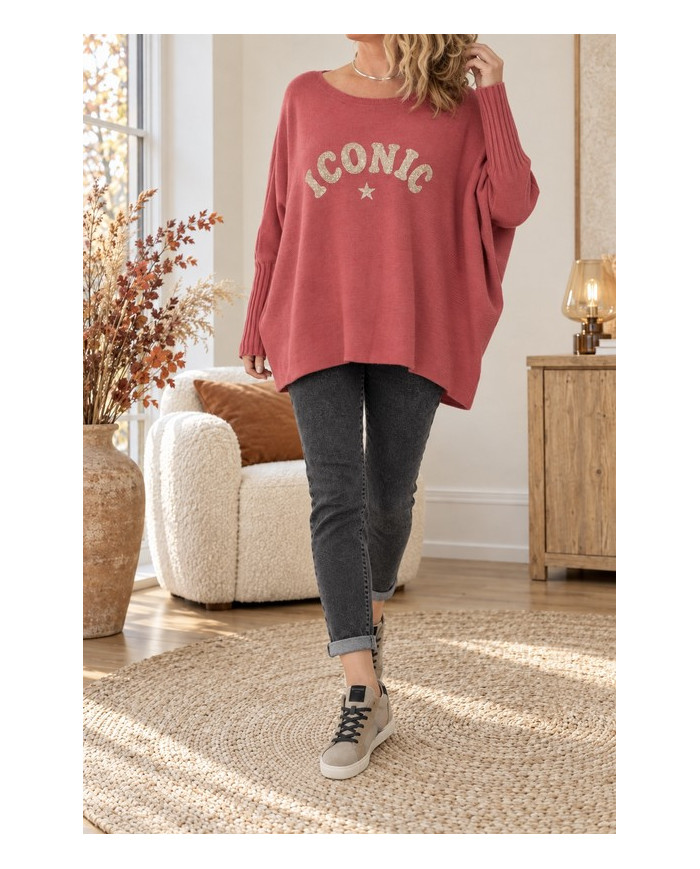 Pull oversize pepe rosa & doré "Iconic"