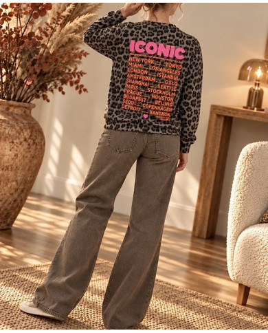Sweat taupe léopard "Iconic"