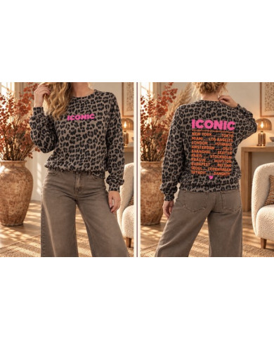 Sweat taupe léopard "Iconic"