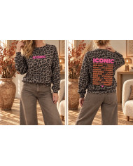 Sweat taupe léopard "Iconic"