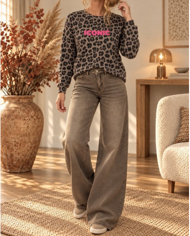 Sweat taupe léopard "Iconic"
