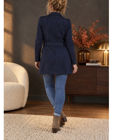 Veste longue en suédine bleu marine