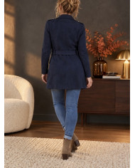 Veste longue en suédine bleu marine