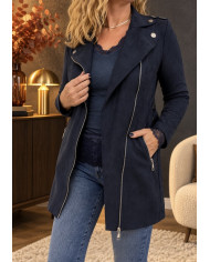 Veste longue en suédine bleu marine