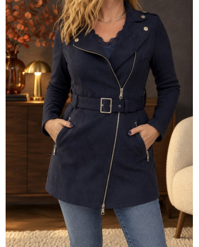 Veste longue en suédine bleu marine