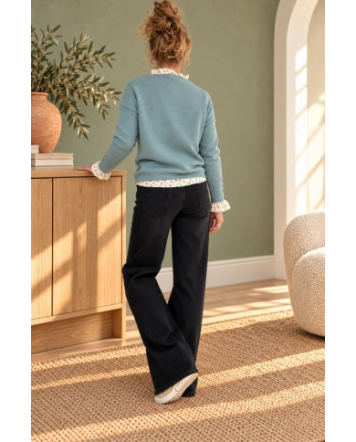 Pull vert amande avec petits boutons