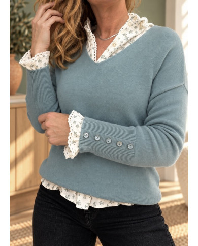Pull vert amande avec petits boutons