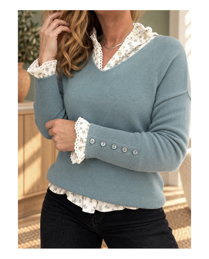 Pull vert amande avec petits boutons