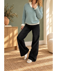 Pull vert amande avec petits boutons