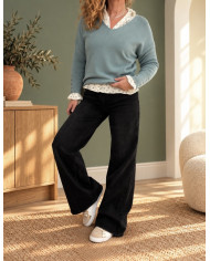Pull vert amande avec petits boutons