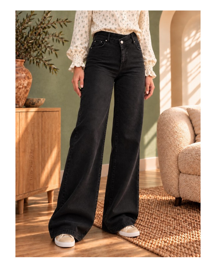 Jean large croisé noir used Joyce (coupe longue)