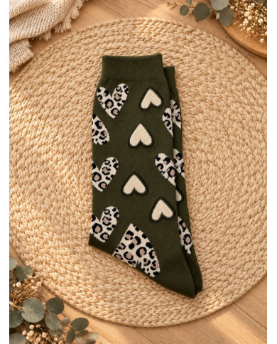 Chaussettes cœurs léopard