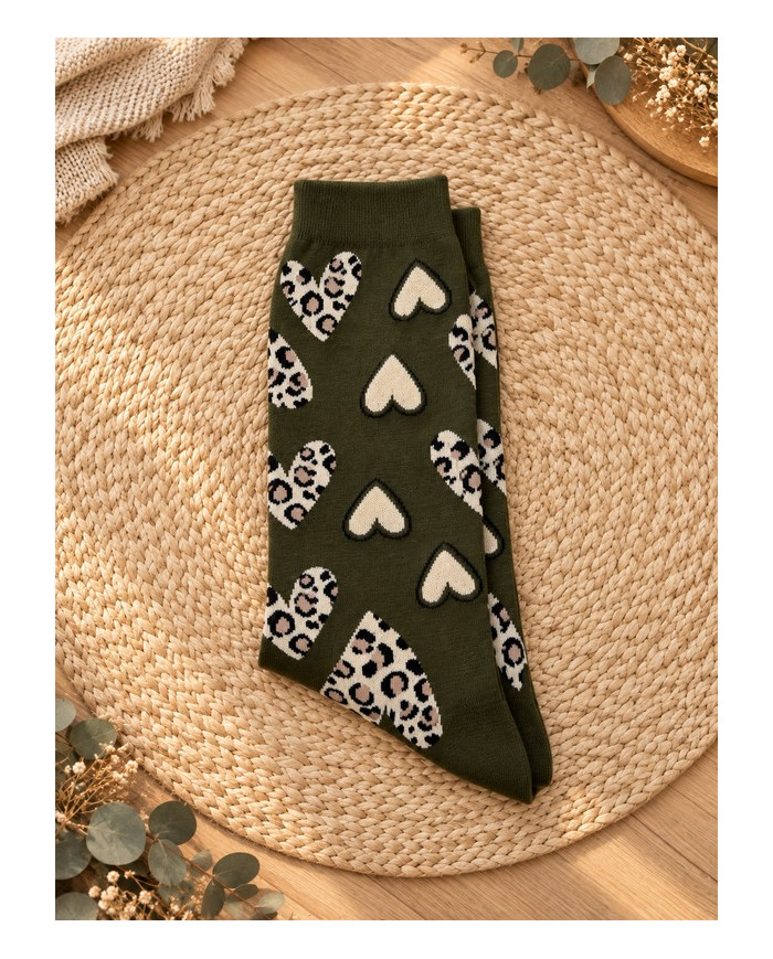 Chaussettes cœurs léopard
