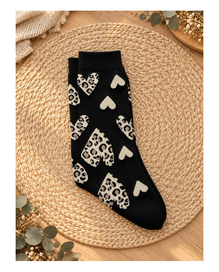 Chaussettes cœurs léopard