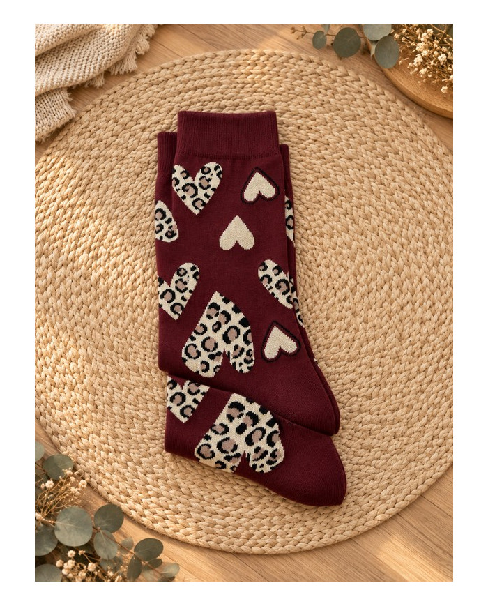 Chaussettes cœurs léopard