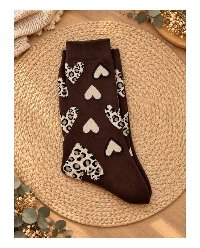 Chaussettes cœurs léopard