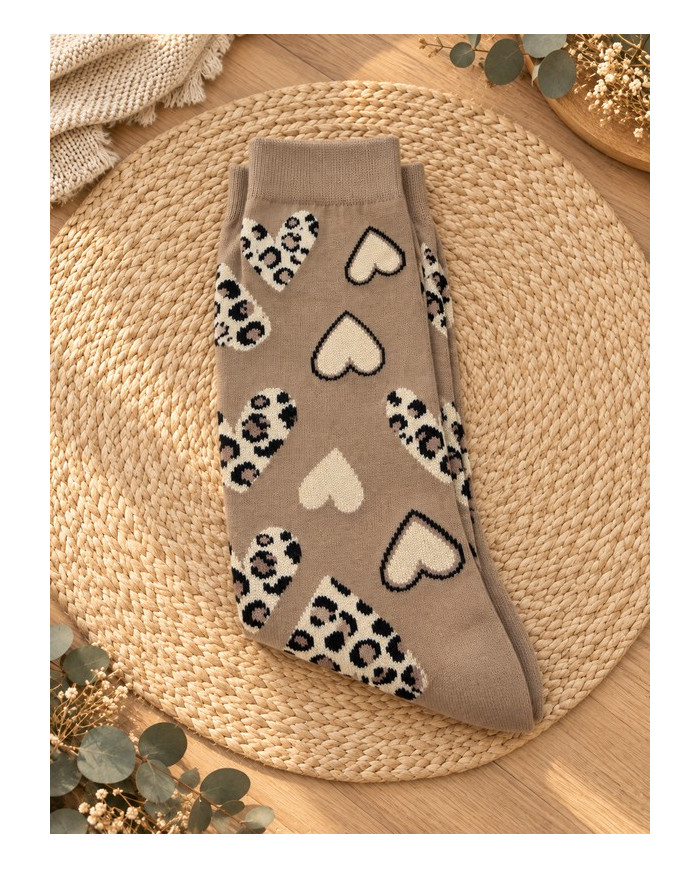 Chaussettes cœurs léopard
